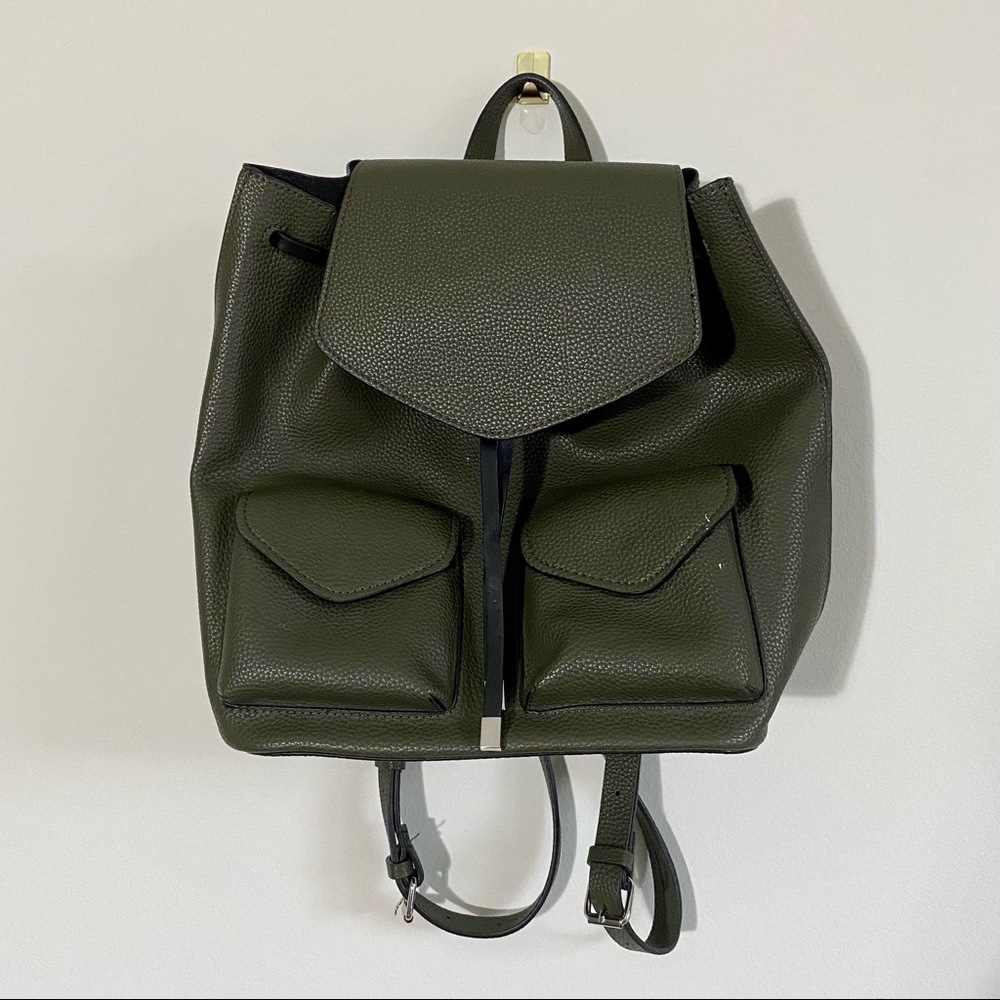 ZARA Khaki Faux Leather Backpack w/ Front Pockets - Picture 3 of 6